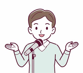 マイクで話す人