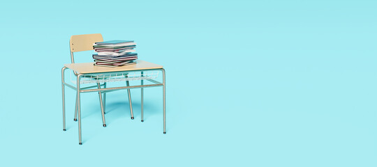 blue banner with solitary school desk