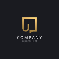 Initial letter U in chat square with modern gold color