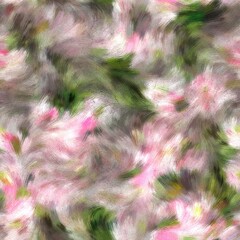 Seamless faux digital painted floral pattern print. High quality illustration. Procedural painting with realistic brush strokes in impressionistic style. Abstract art for surface design and print.