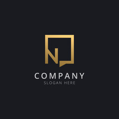 Fototapeta premium Initial letter N in chat square with modern gold color