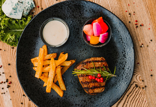  BBQ Grilled, Grilled beef steak with fries, Grilowany stek wołowy,  grilled steak, fried steak with chips, American steak with chips, Grilled Ribeye with Garlic Fries, 