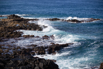 Crashing waves on volcanic coastline of Tenerife