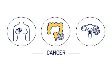 Cancer line color icons concept. Oncology. Isolated vector elements.