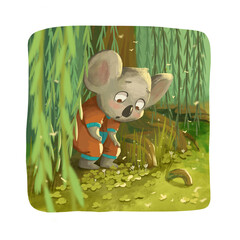 Illustration of a small koala standing near the swamp.