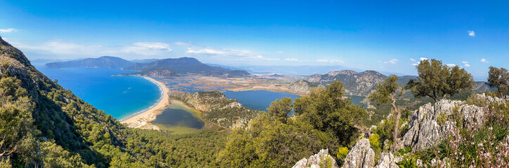 Obraz premium Sulungur Lake and Iztuzu Beach view from hill in Dalyan Village of Mugla Province