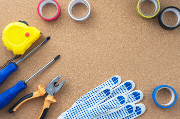 Men's work. The repair tools are on the table. The concept of housework, workshop.