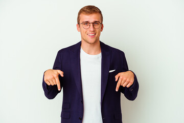 Young business caucasian man isolated on white background