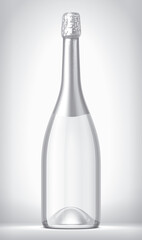 Transparent Glass Bottle on background with Silver Foil. 
