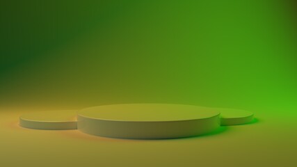 Empty space for product design show. Stage showcase for new product. 3D rendering stand podium in toxic gamma. Cosmetic. Podium stand. 