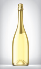 Fototapeta premium Glass Bottle on background with Gold Foil. 