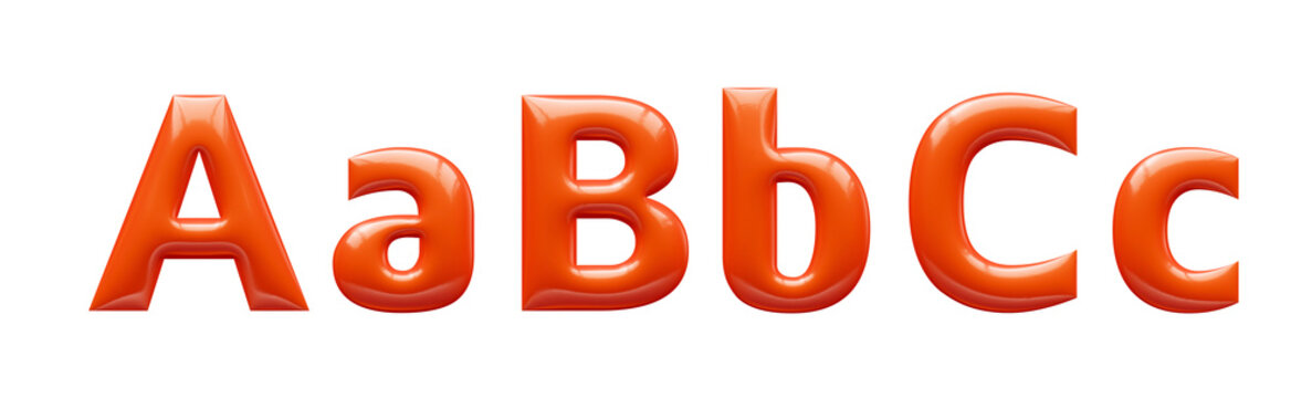 red 3d alphabet, 3d illustration, letter a b c