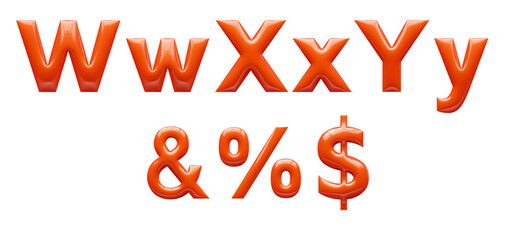 red 3d alphabet, 3d illustration, letter w x y