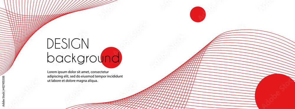 Poster abstract long vector banner with red wavy lines. minimal background for facebook cover, web header d