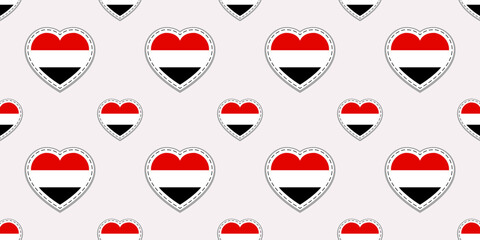 Yemen flag background. Yemeni vector stickers. Love hearts symbols seamless pattern. Good choice for sports pages, travel, school elements. patriotic wallpaper.