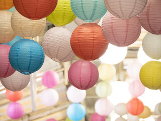 colorful lanterns on the wall