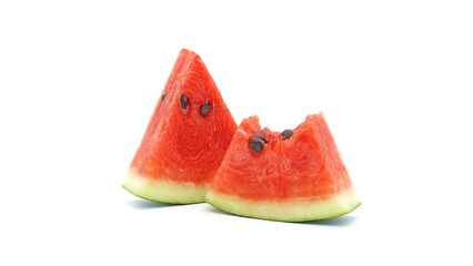 Watermelon slice, with bite, Eaten piece, Isolated on white background
