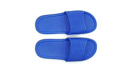 A pair of blue rubber slippers, Sandals on white isolated background