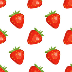 Seamless background with red strawberries. Cute summer or spring print. Festive decoration for textiles, wrapping paper and design