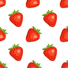 Seamless background with red strawberries. Cute summer or spring print. Festive decoration for textiles, wrapping paper and design