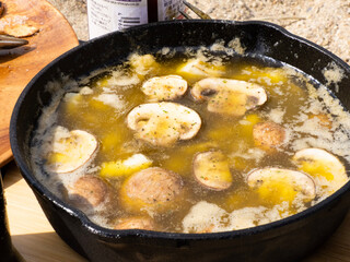 fried eggs in a pan