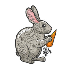 rabbit with carrot sketch raster illustration