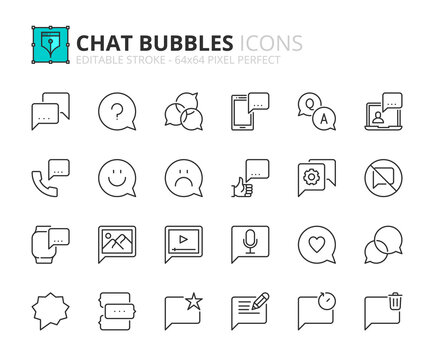 Simple set of outline icons about chat bubbles. Communication concepts