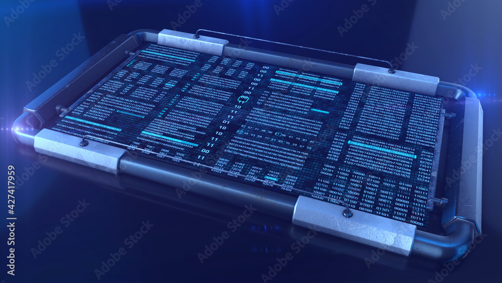 Aufkleber Digital number 3D rendering futuristic monitoring screen