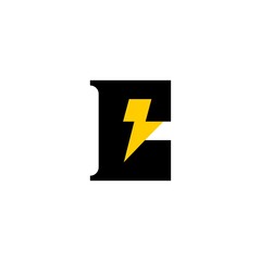 initial E logo with yellow thunder flash icon illustration