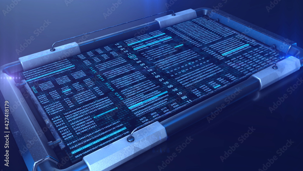 Poster Abstract 3D rendering futuristic digital number data sampling monitor