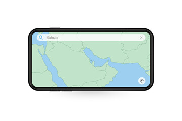 Searching map of Bahrain in Smartphone map application. Map of Bahrain in Cell Phone.