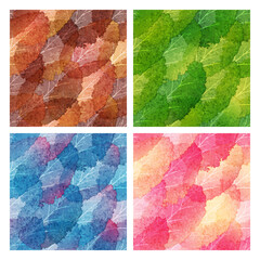 Set of seamless pattern from abstract leaves. Vector illustration.