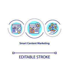 Smart content marketing concept icon. Increasing sells of company products by advertising it. Ecommerence idea thin line illustration. Vector isolated outline RGB color drawing. Editable stroke