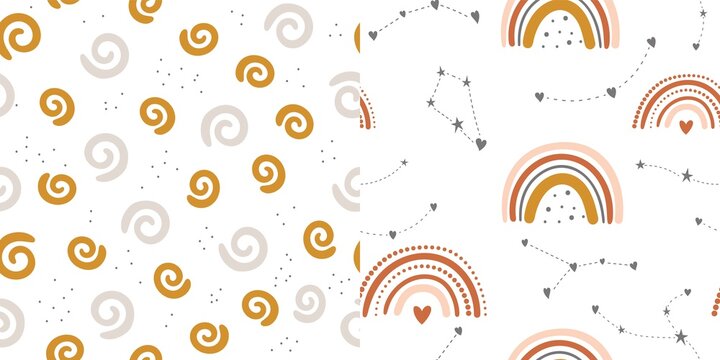 Fototapeta Trendy Rainbow kids patterns pastel modern style