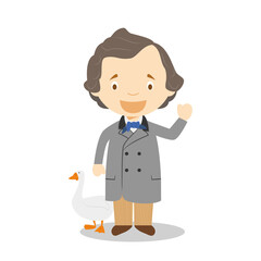 Hans Christian Andersen cartoon character. Vector Illustration. Kids History Collection.