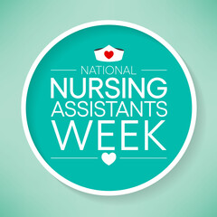 National Nursing assistants week is observed every year in June, The main role of a CNA is to provide basic care to patients and help them with daily activities. vector illustration.