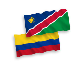 Flags of Republic of Namibia and Colombia on a white background