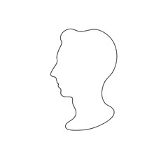 One line drawing of man profile view isolated on white background. Logo vector illustration.
