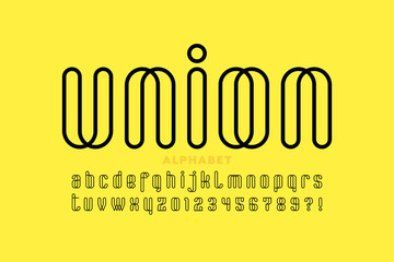 Outline style modern font, lowercase typography design, alphabet letters and numbers