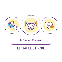 Informed consent concept icon. Potential participant agreement idea thin line illustration. Clinical trial volunteer experiences. Vector isolated outline RGB color drawing. Editable stroke