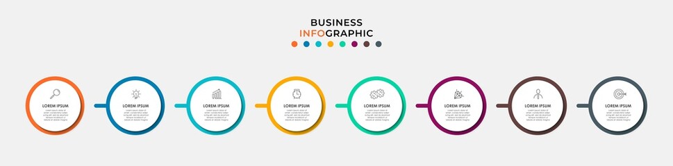 Vector Infographic design business template with icons and 8 options or steps. Can be used for process diagram, presentations, workflow layout, banner, flow chart, info graph