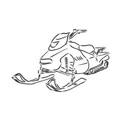 isolated illustration of a rider on a snow scooter , black and white drawing, white background snowmobile vector sketch on white background