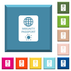 Immunity passport white icons on edged square buttons