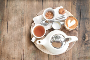 Top view latte art coffee