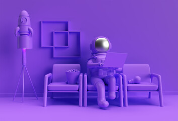 3D Render Astronaut in spacesuit working on laptop, 3D illustration Design.