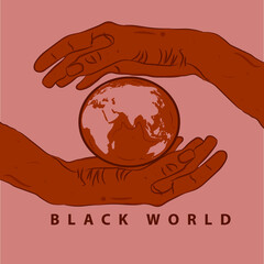 2 hands around the world vector art illustration 