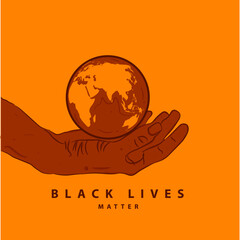 Black hand holding a globe vector art illustration