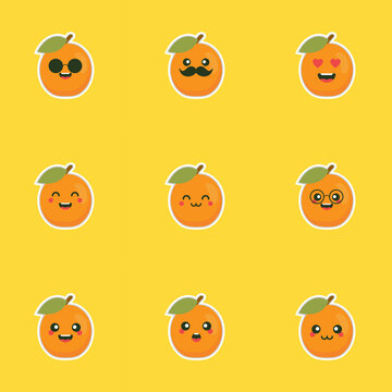 apricot fruits emotion, emoji characters for healthy food design.Colorful friendly apricot fruit. Cute funny personage. Flat design. For children product.