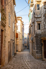 Old street without tourists in Stari Grad, Croatia