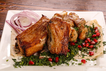 Grilled pork ribs barbeque shashlik